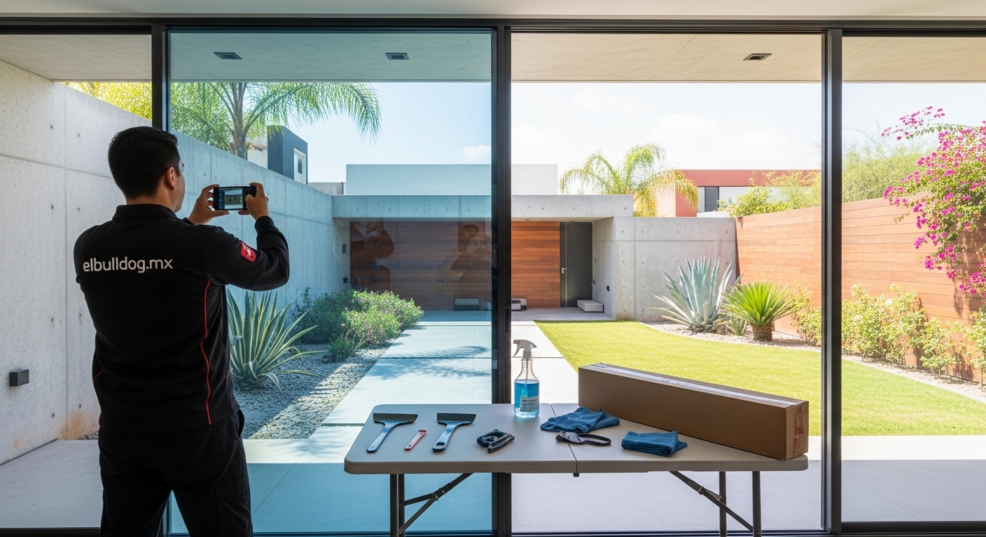 Película antiestallante 3 Ventana de una casa con película de control solar para reducir el calor.