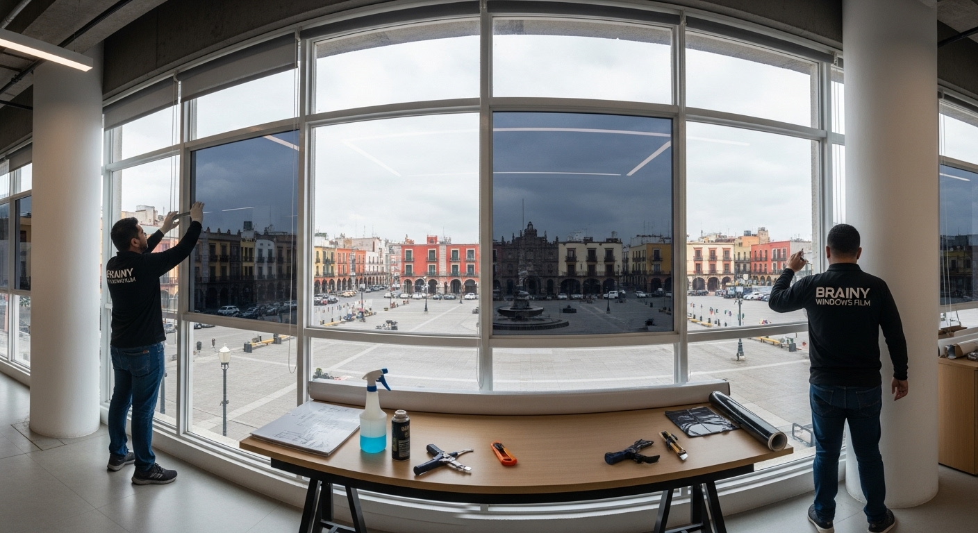 Instalación de película de seguridad de 4 micras en ventana residencial